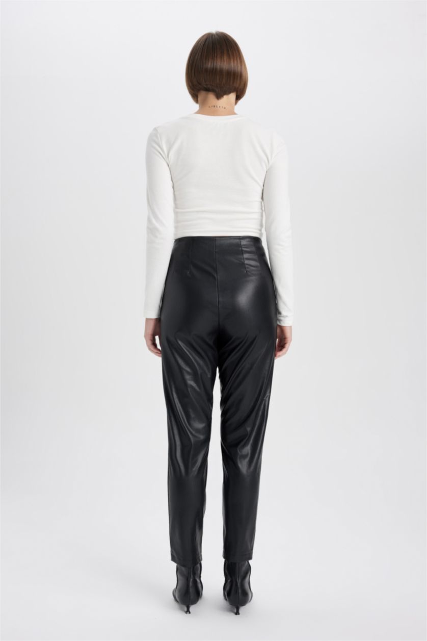 WOMAN Black Slim Fit Faux Leather Trousers