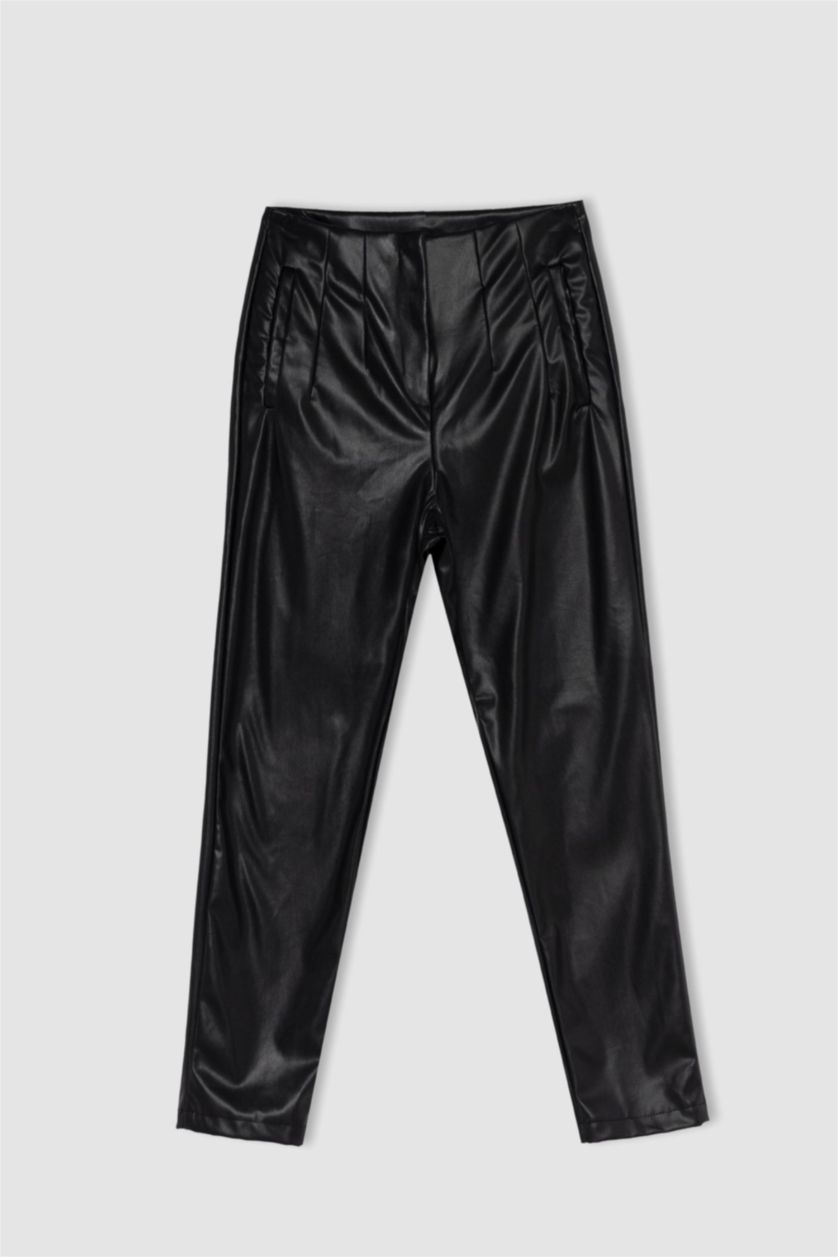 WOMAN Black Slim Fit Faux Leather Trousers