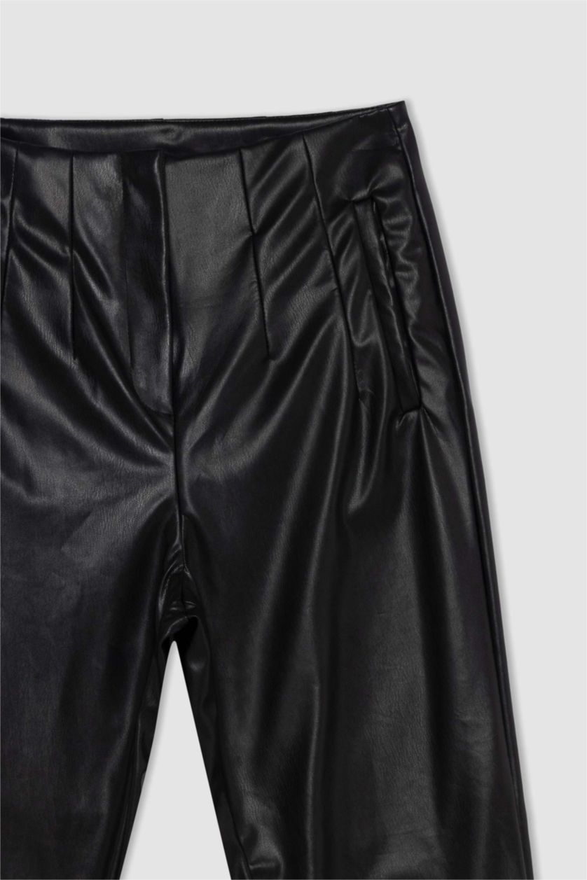 WOMAN Black Slim Fit Faux Leather Trousers
