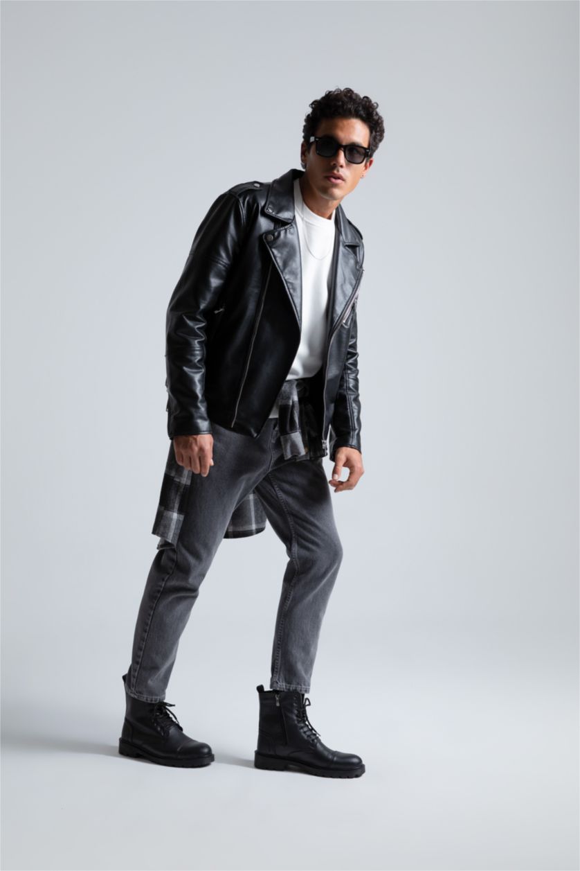 رجال أسود بوت رجالي بكعب مسنن برباط وسحاب