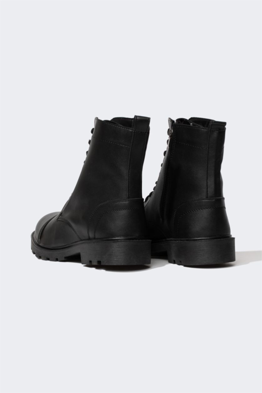 رجال أسود بوت رجالي بكعب مسنن برباط وسحاب