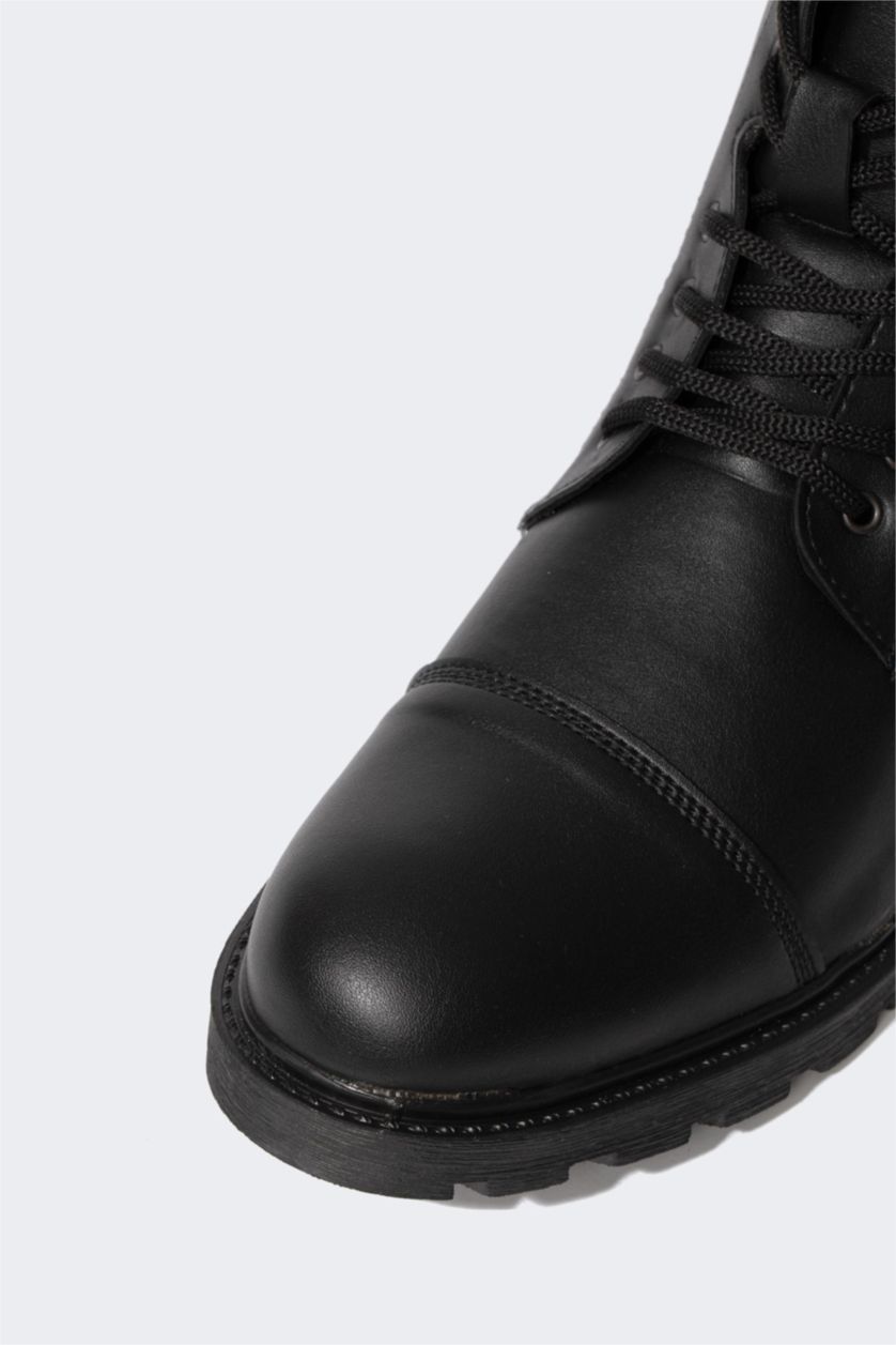 رجال أسود بوت رجالي بكعب مسنن برباط وسحاب