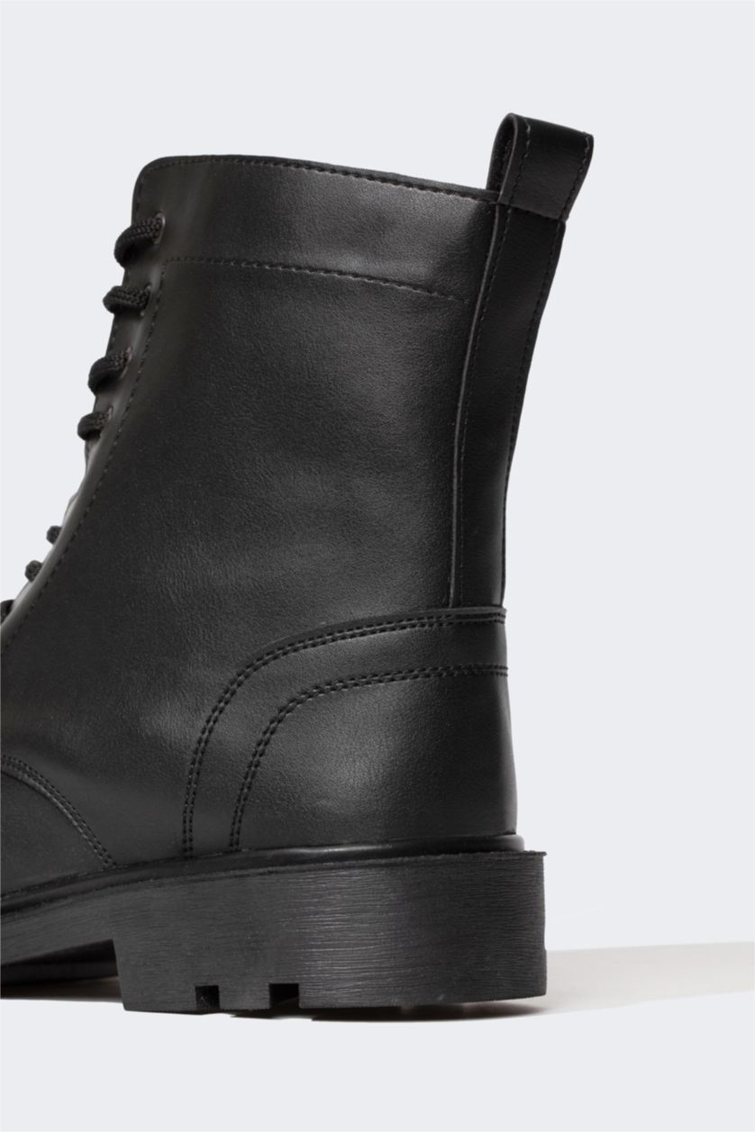 رجال أسود بوت رجالي بكعب مسنن برباط وسحاب