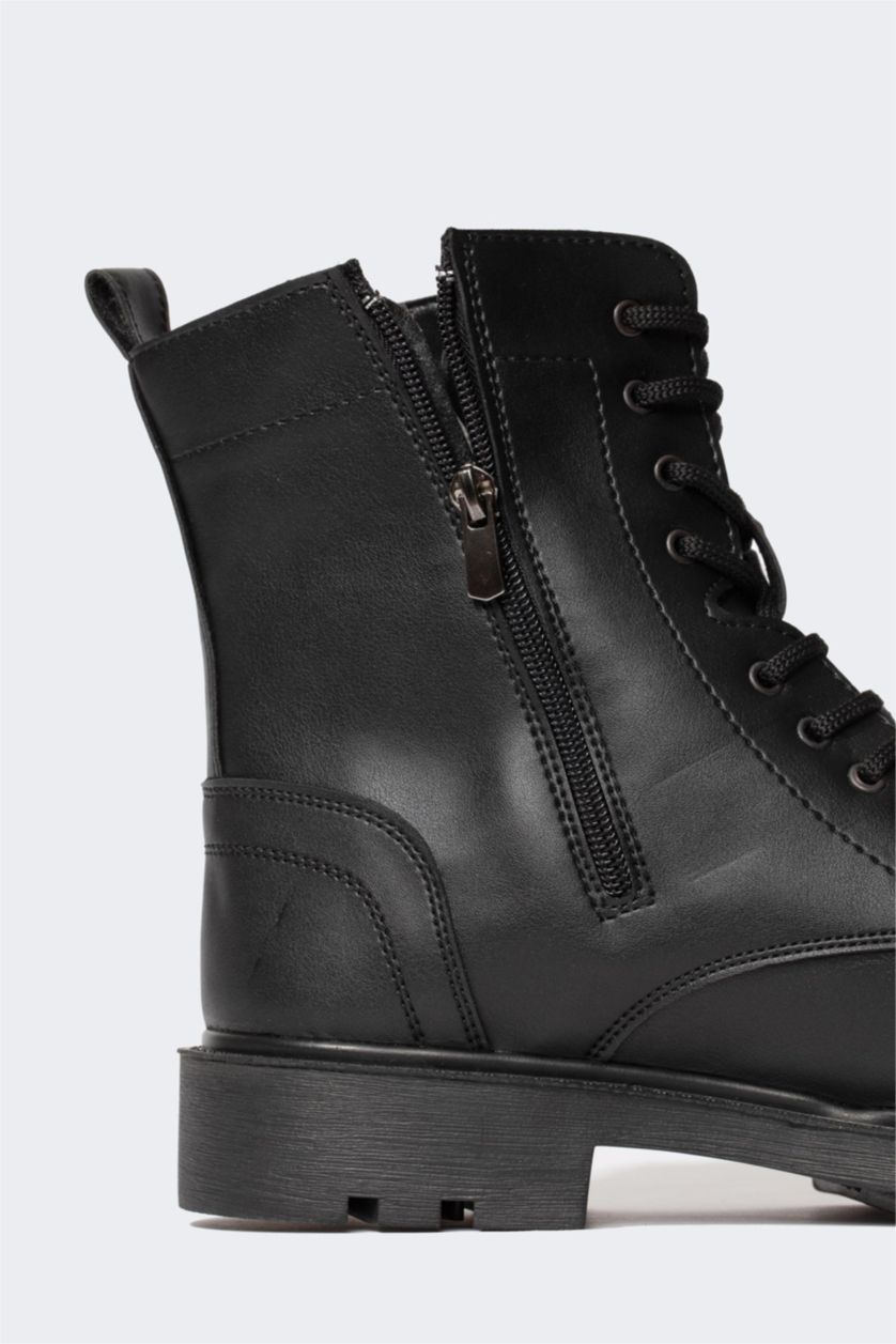 رجال أسود بوت رجالي بكعب مسنن برباط وسحاب