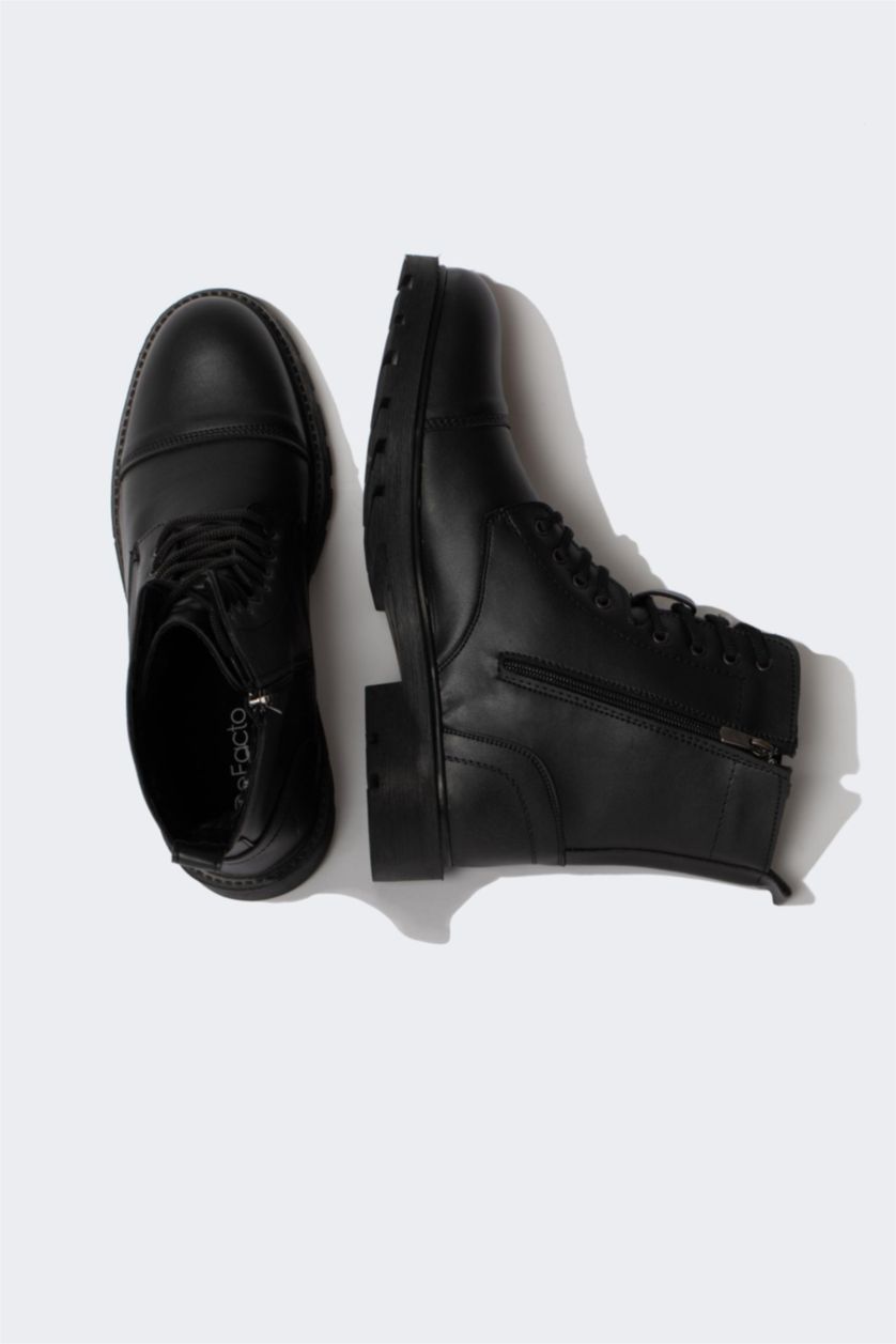 رجال أسود بوت رجالي بكعب مسنن برباط وسحاب