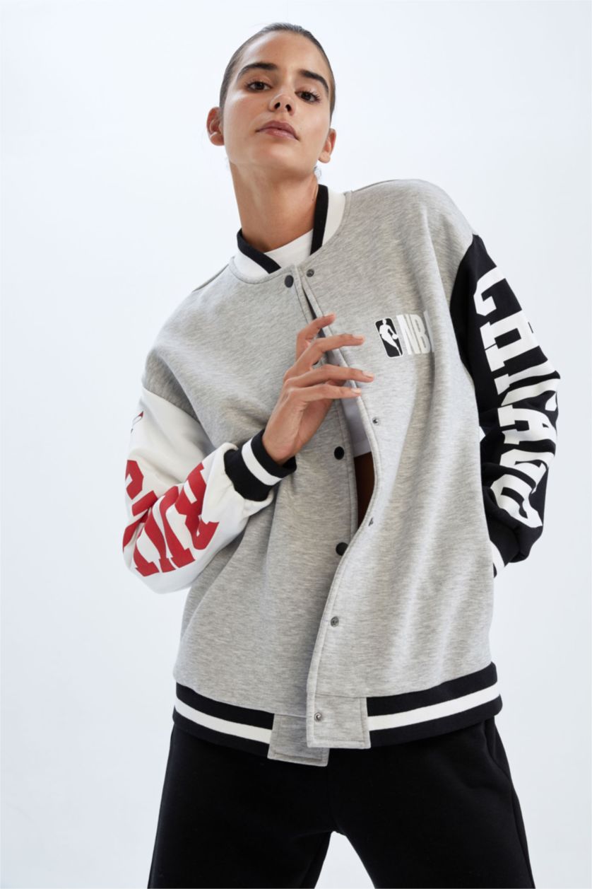 FEMME Gris Cardigan Avec Poche Chicago Bulls