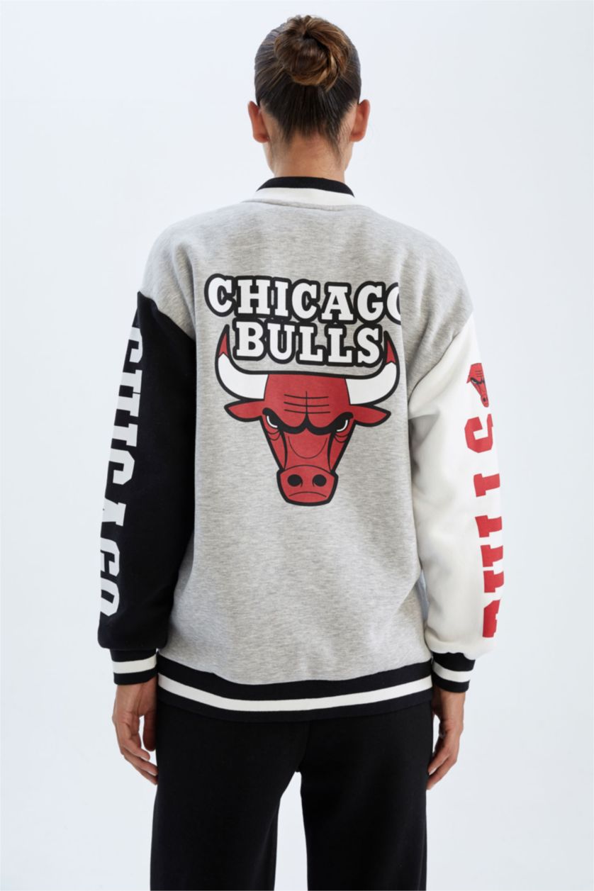 FEMME Gris Cardigan Avec Poche Chicago Bulls