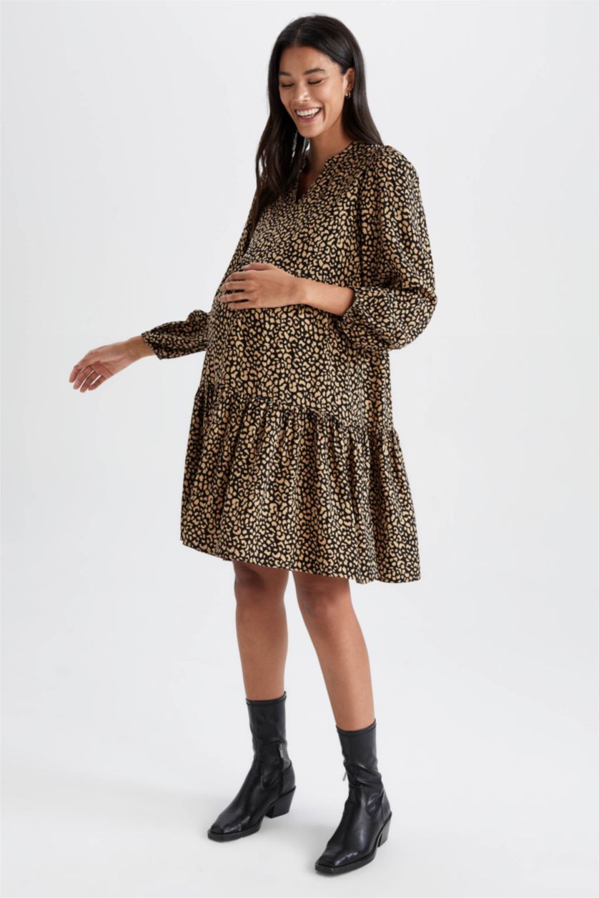 WOMAN Brown Regular Fit Mini Maternity Dress