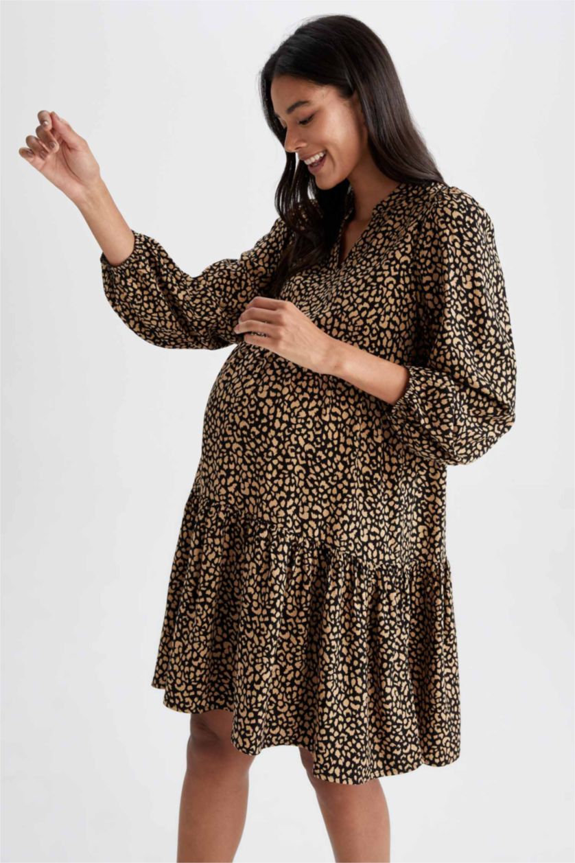 WOMAN Brown Regular Fit Mini Maternity Dress