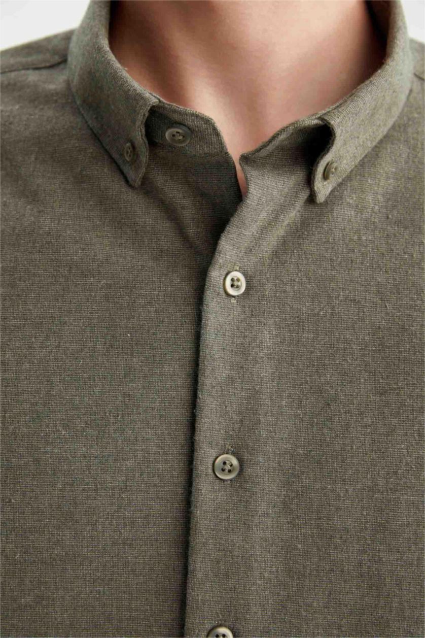 رجال كاكي Modern Fit Flanel Long Sleeve Shirt