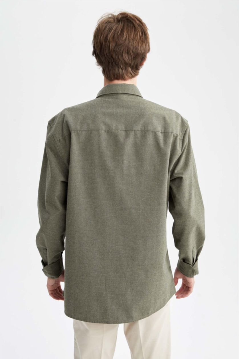 رجال كاكي Modern Fit Flanel Long Sleeve Shirt