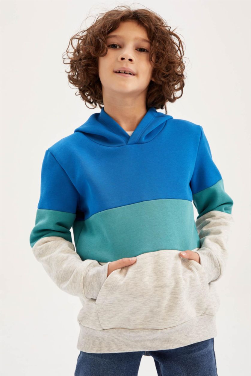 أولاد أزرق فاقع سويت شيرت ولادي بغطاء رأس