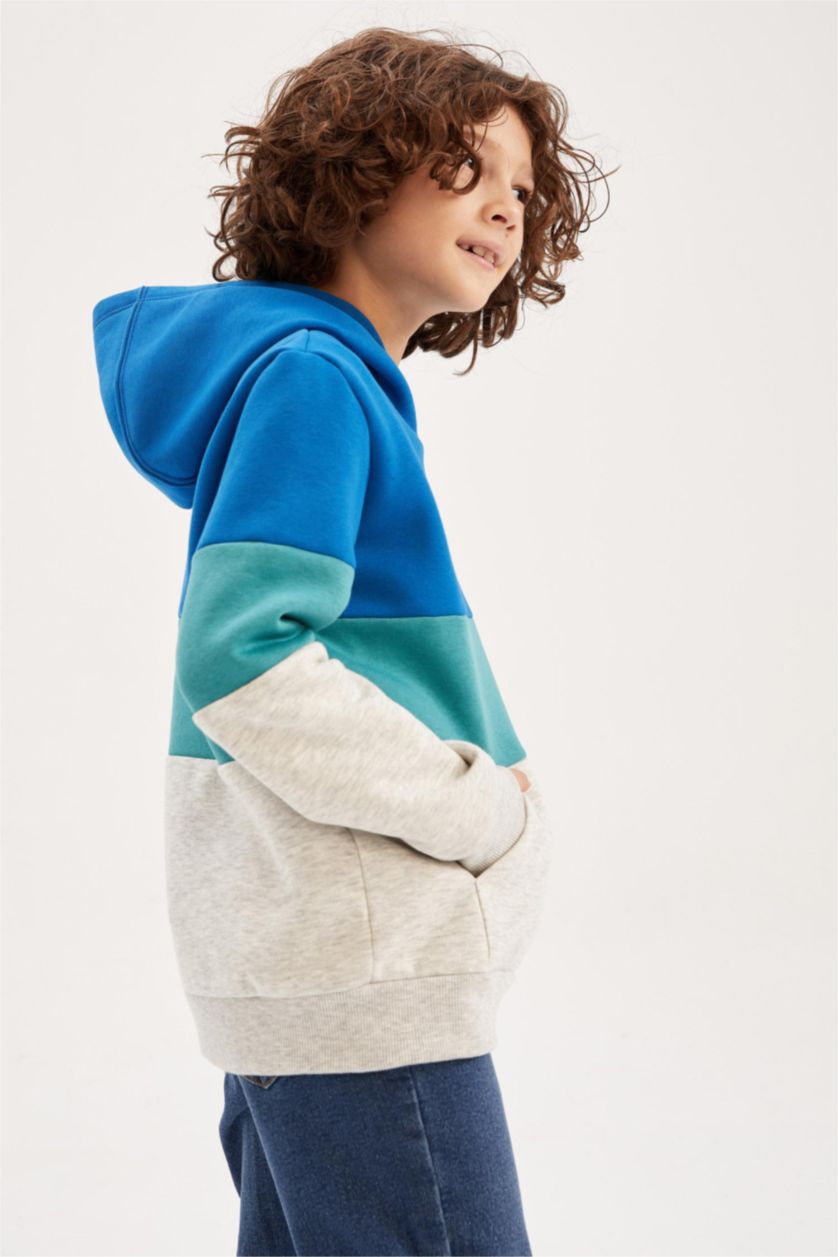 أولاد أزرق فاقع سويت شيرت ولادي بغطاء رأس