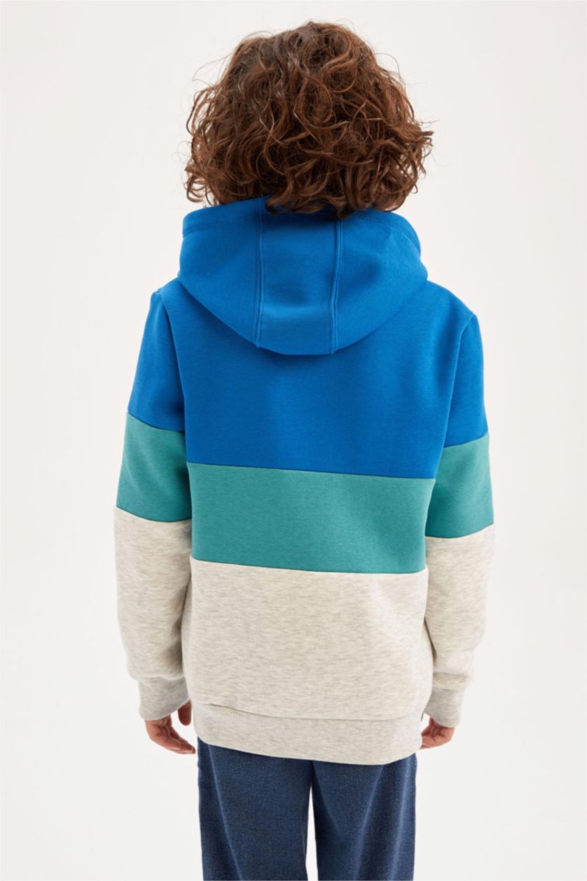 أولاد أزرق فاقع سويت شيرت ولادي بغطاء رأس