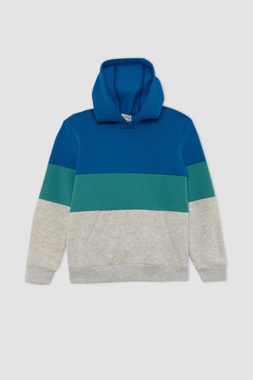 أولاد أزرق فاقع سويت شيرت ولادي بغطاء رأس