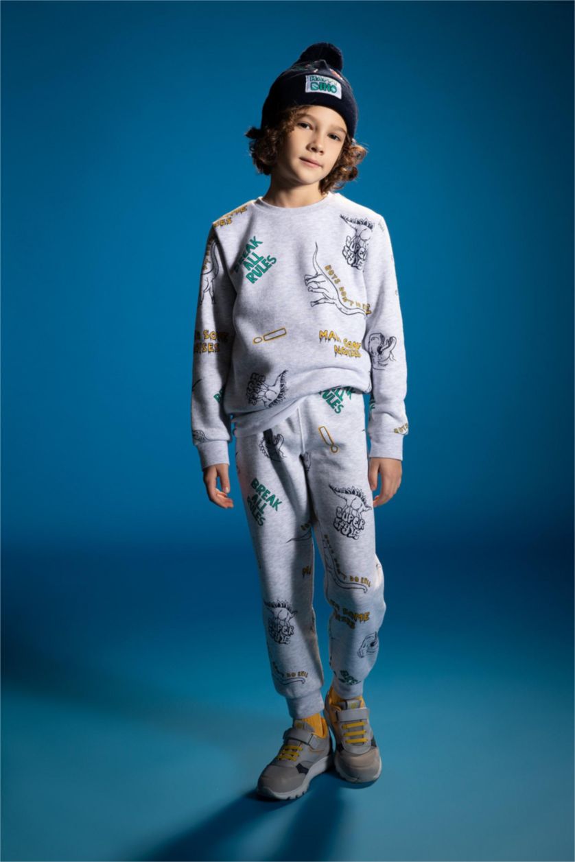 أولاد ميلانج رمادي فاتح سويت شيرت ولادي قصة عادية بياقة مستديرة