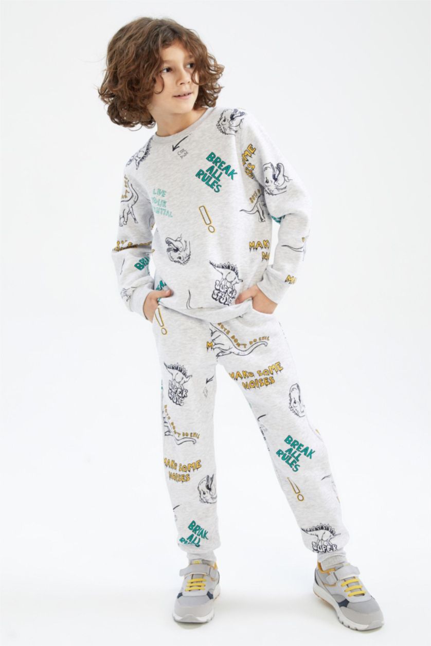 أولاد ميلانج رمادي فاتح سويت شيرت ولادي قصة عادية بياقة مستديرة