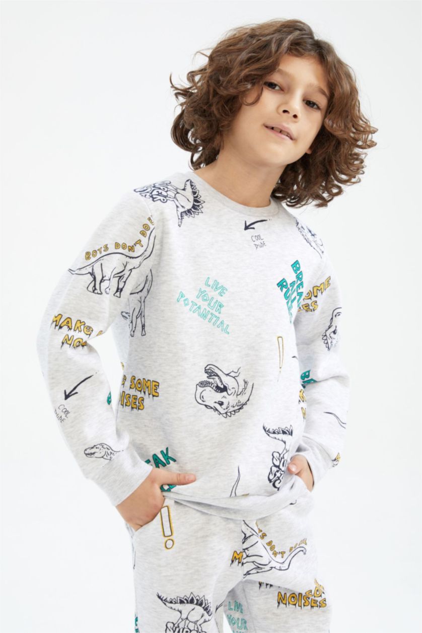 أولاد ميلانج رمادي فاتح سويت شيرت ولادي قصة عادية بياقة مستديرة