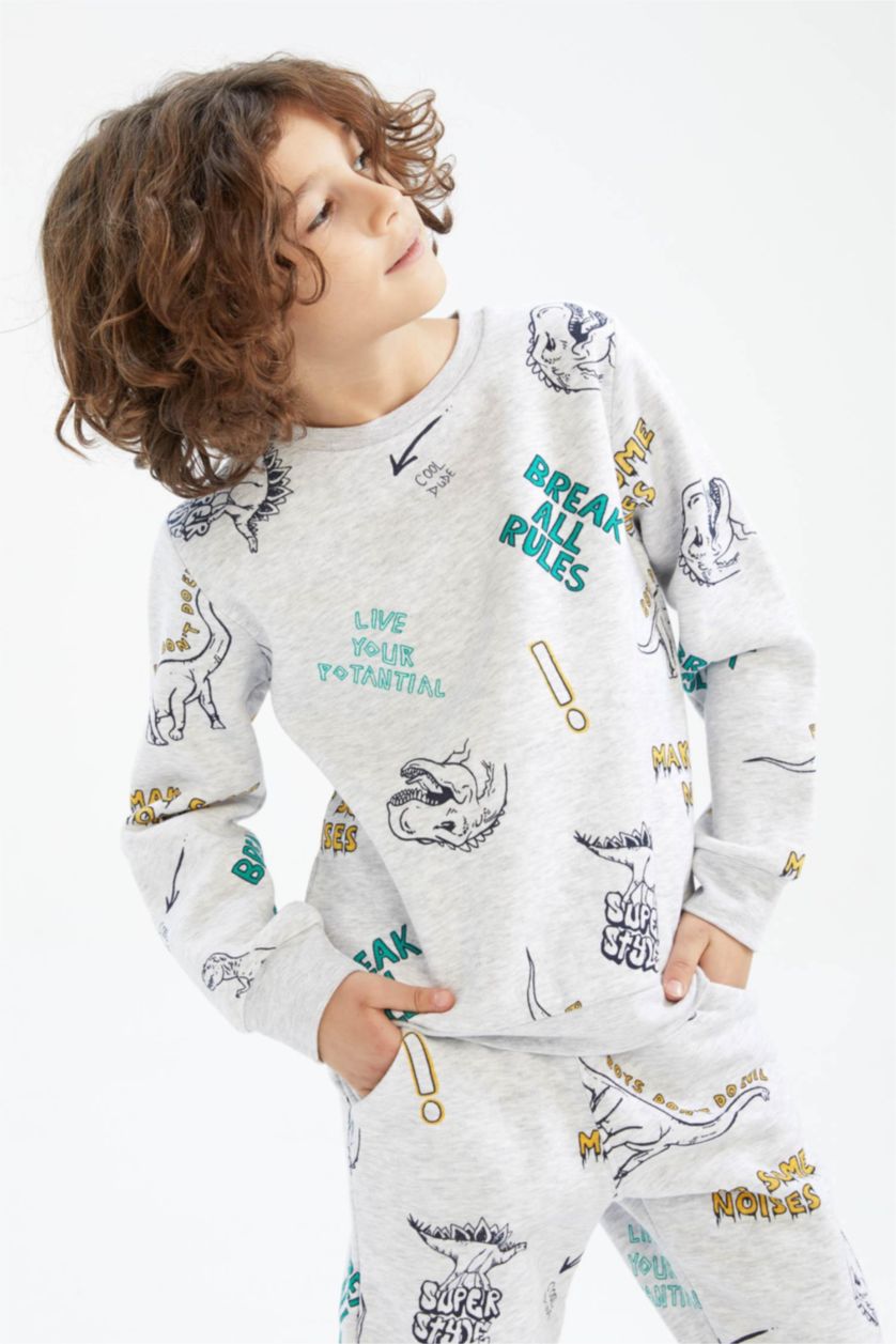 أولاد ميلانج رمادي فاتح سويت شيرت ولادي قصة عادية بياقة مستديرة