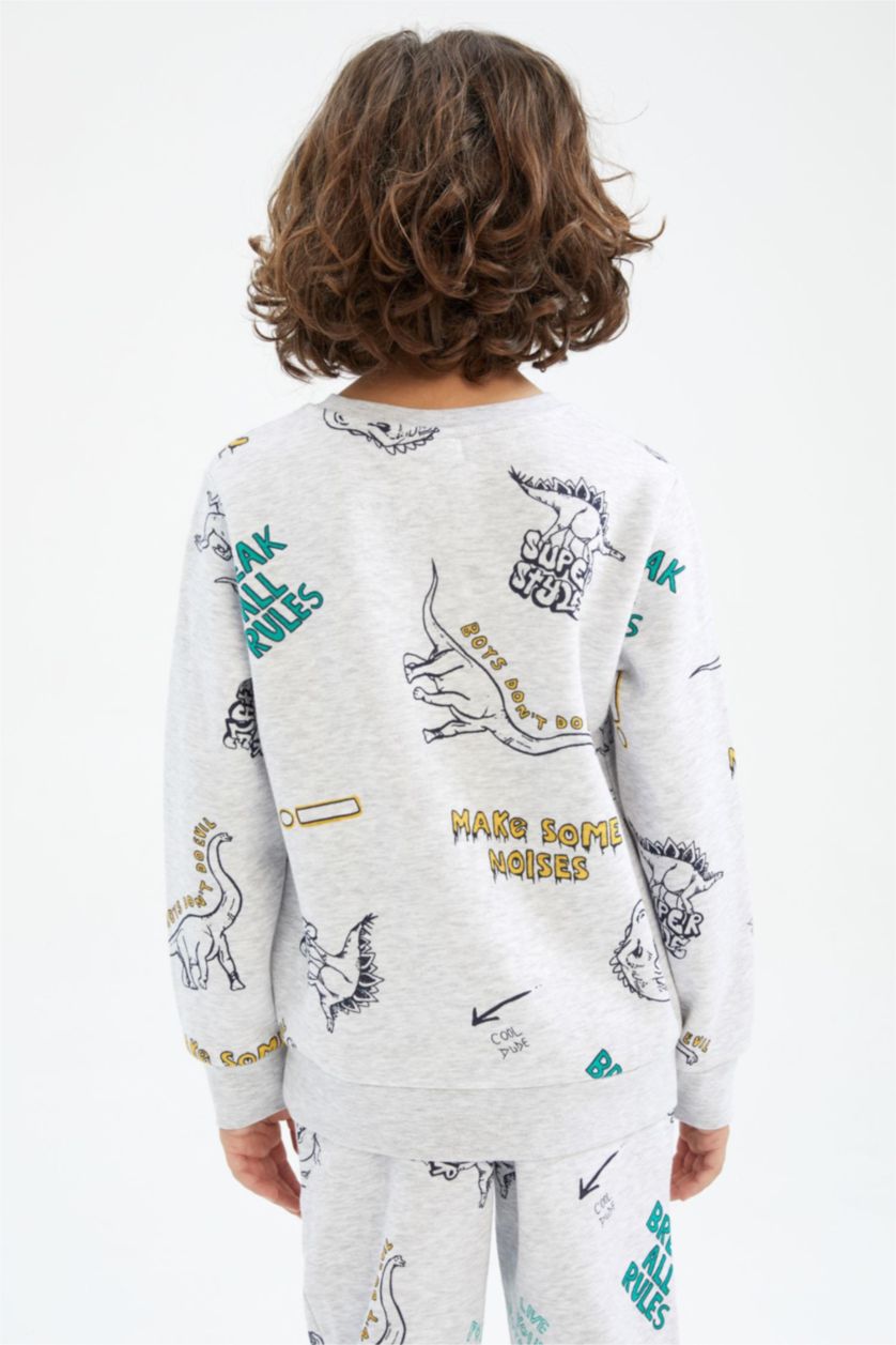 أولاد ميلانج رمادي فاتح سويت شيرت ولادي قصة عادية بياقة مستديرة