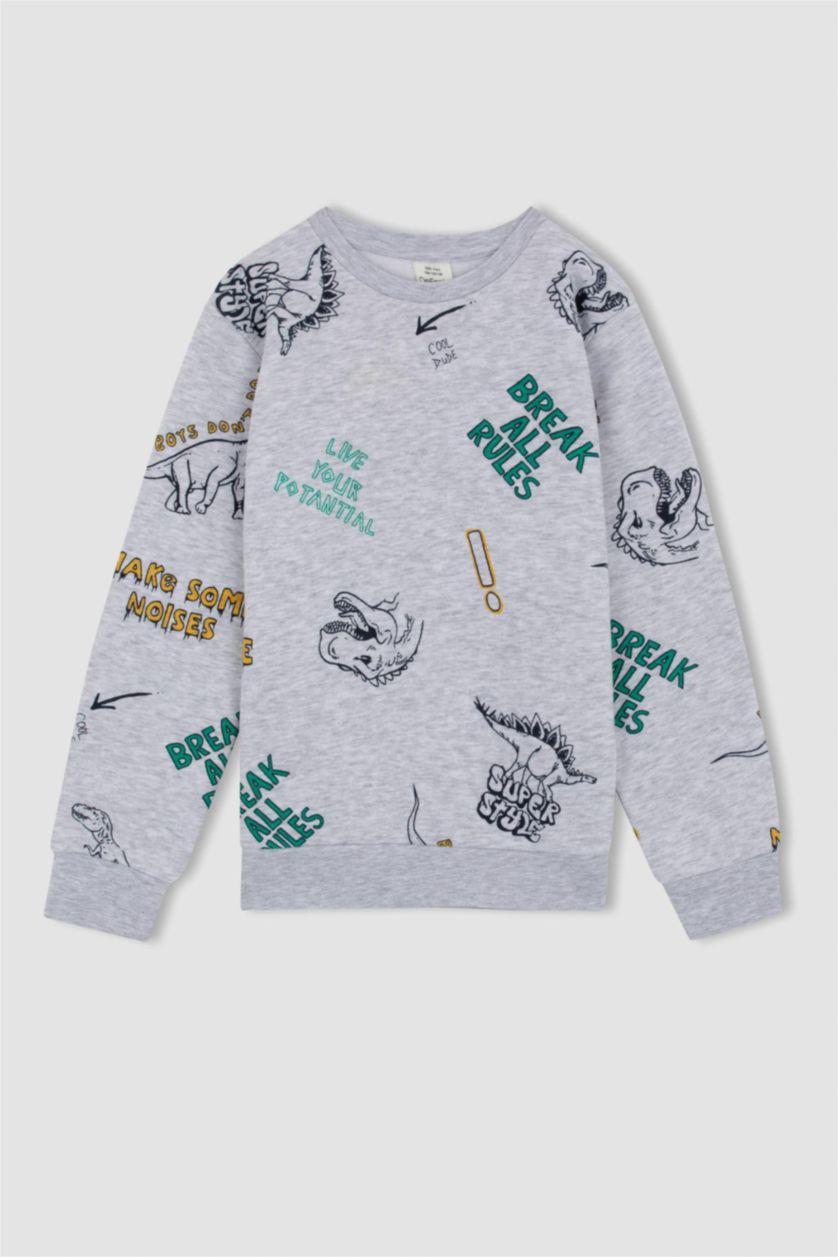 أولاد ميلانج رمادي فاتح سويت شيرت ولادي قصة عادية بياقة مستديرة