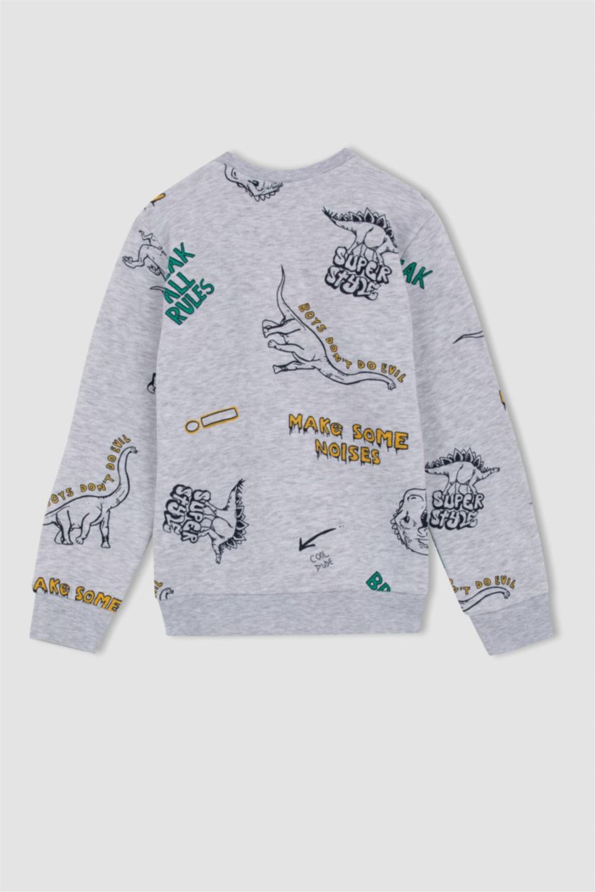 أولاد ميلانج رمادي فاتح سويت شيرت ولادي قصة عادية بياقة مستديرة