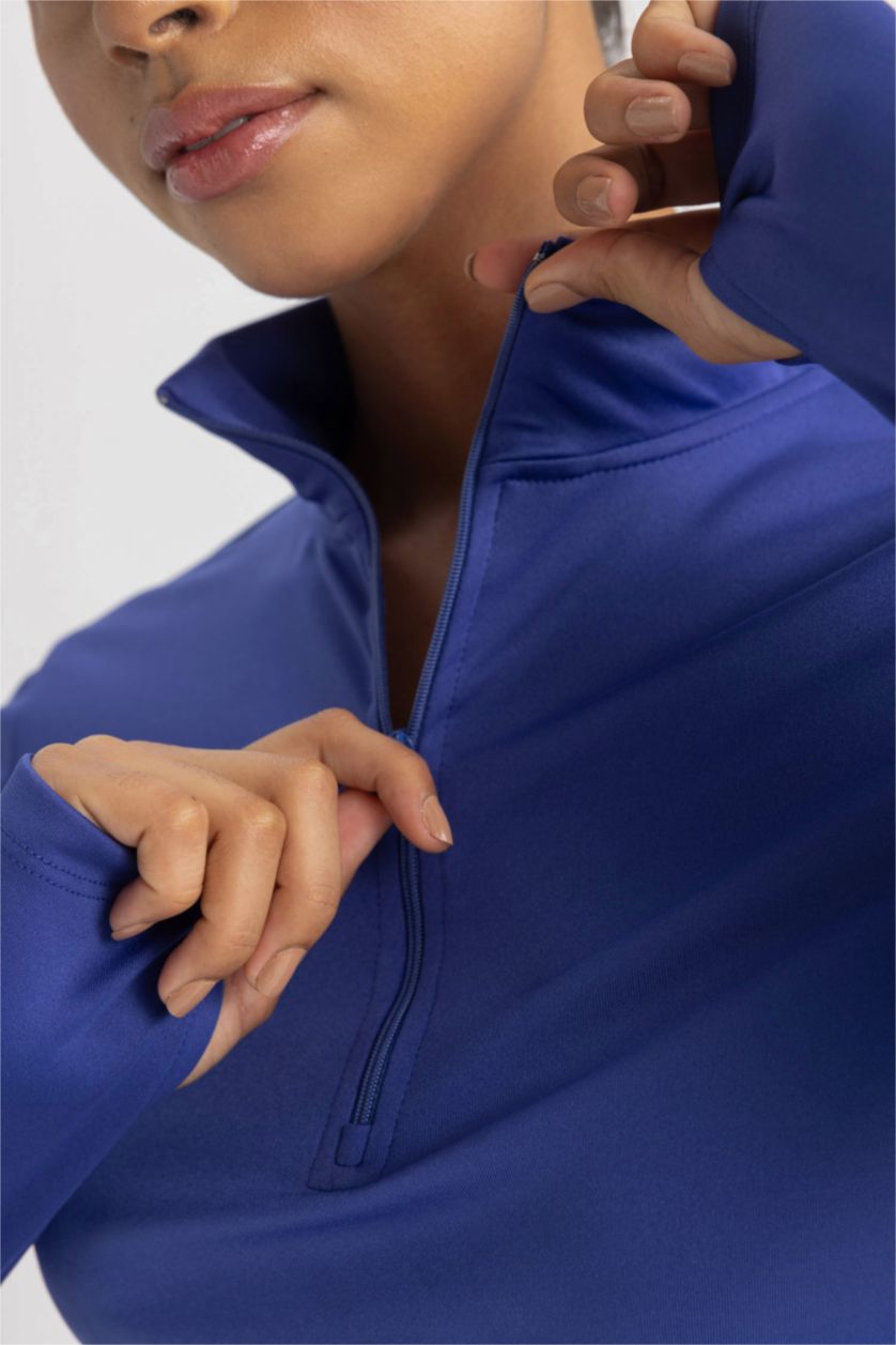 حريمي أزرق فاقع تيشيرت كم طويل سليم فيت