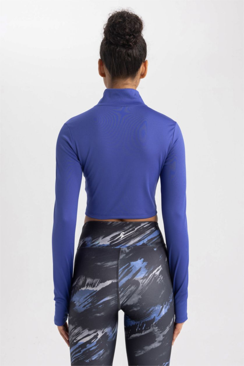 حريمي أزرق فاقع تيشيرت كم طويل سليم فيت