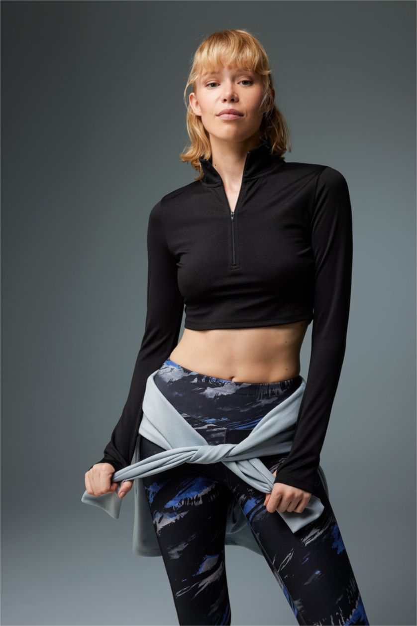 WOMAN Black Crop Long Sleeve T-Shirt