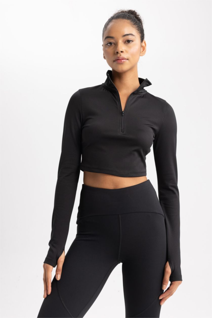 WOMAN Black Crop Long Sleeve T-Shirt