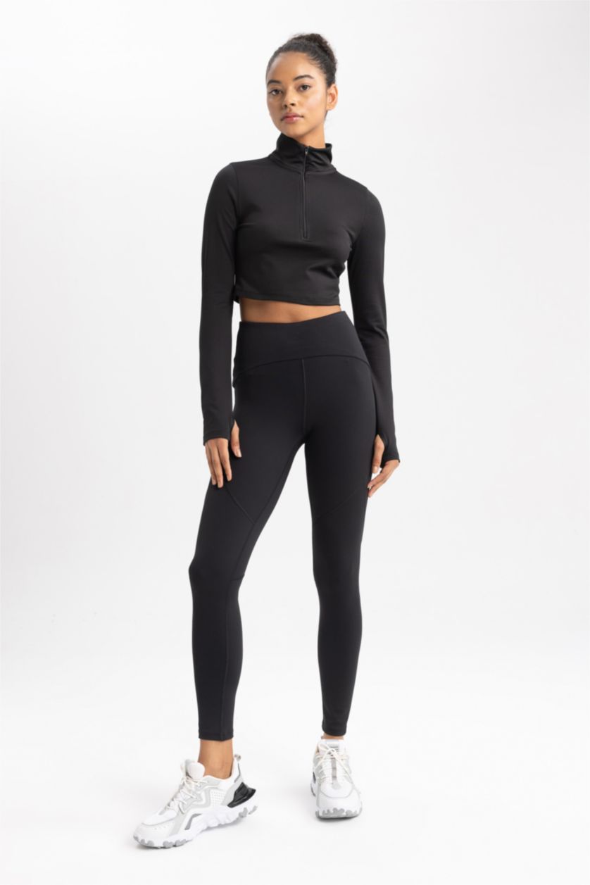 WOMAN Black Crop Long Sleeve T-Shirt