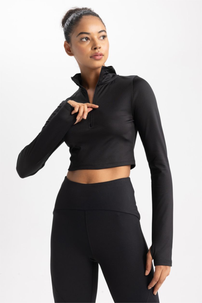 WOMAN Black Crop Long Sleeve T-Shirt