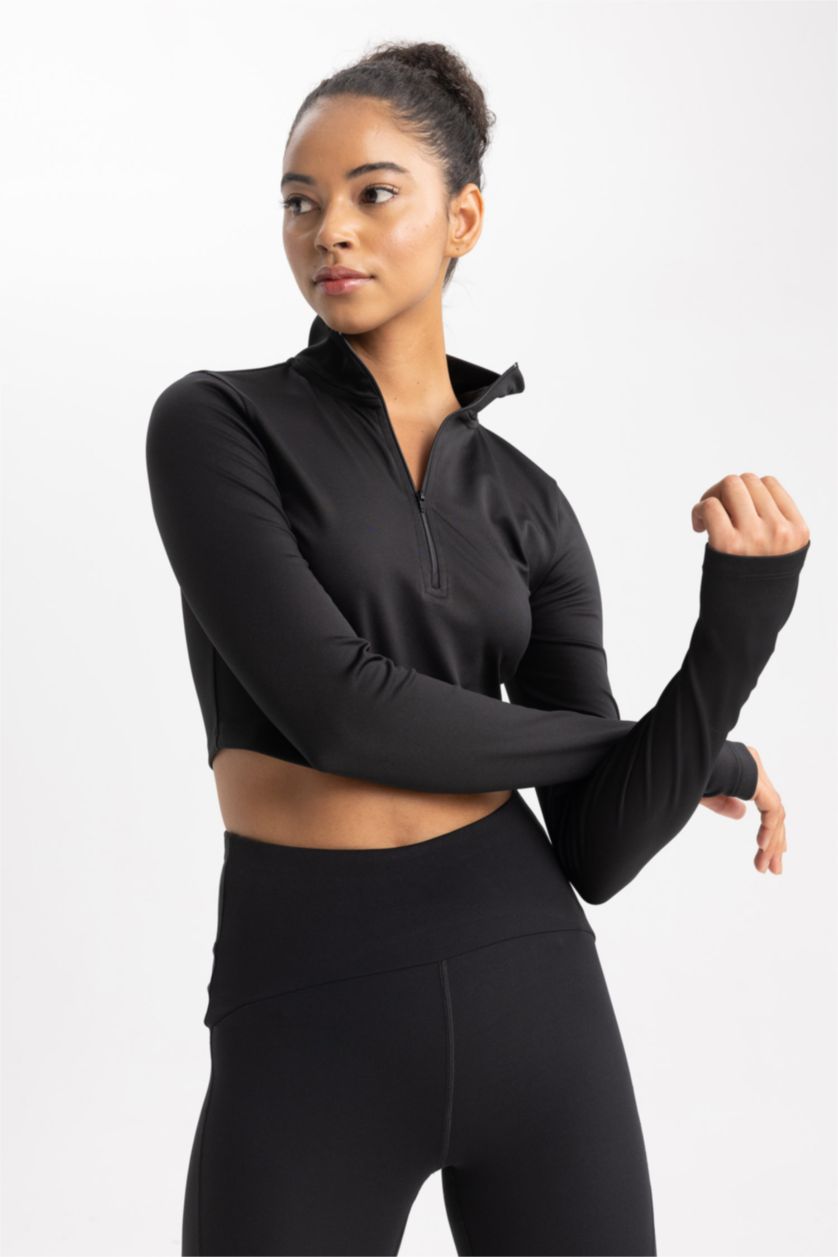 WOMAN Black Crop Long Sleeve T-Shirt