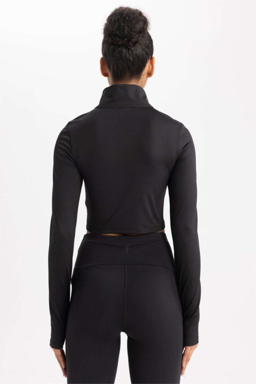 WOMAN Black Crop Long Sleeve T-Shirt