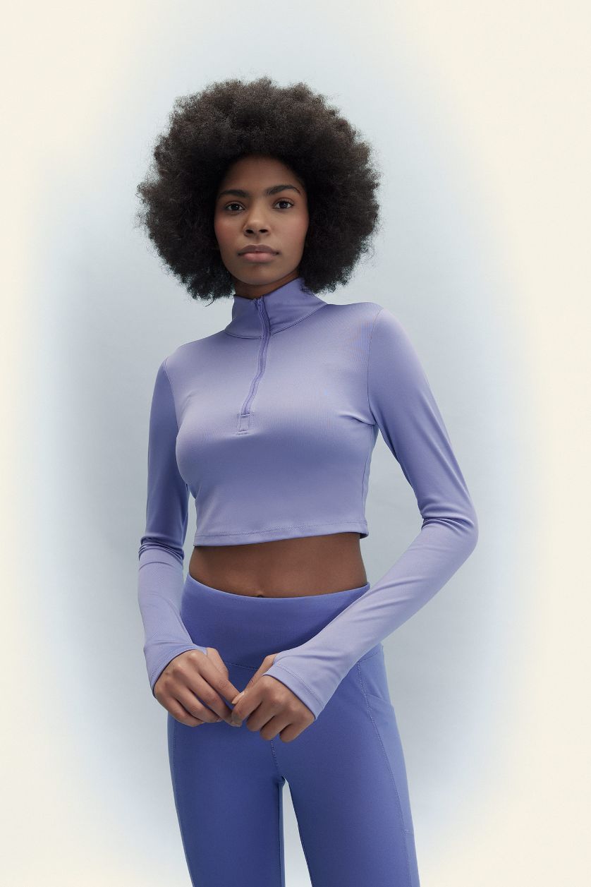 WOMAN Purple Slim Fit Zippered High Collar T-Shirt