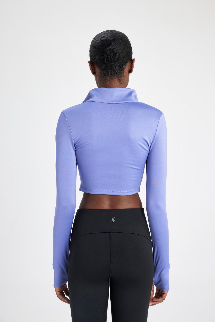 WOMAN Purple Slim Fit Zippered High Collar T-Shirt