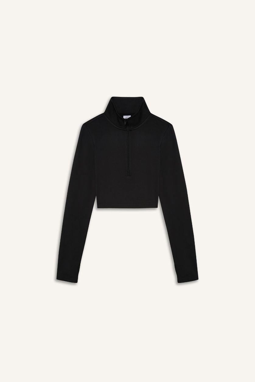 FEMME Noir T-shirt de sport slim à manches longues et col montant zippé de DeFactoFit