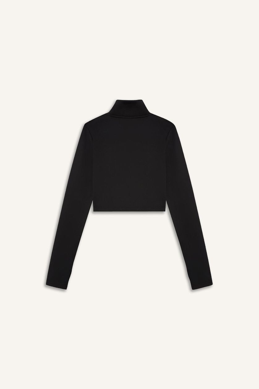 FEMME Noir T-shirt de sport slim à manches longues et col montant zippé de DeFactoFit