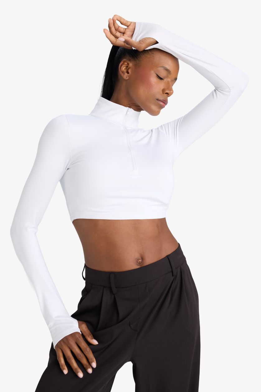 FEMME Blanc T-shirt de sport slim à manches longues et col montant zippé de DeFactoFit