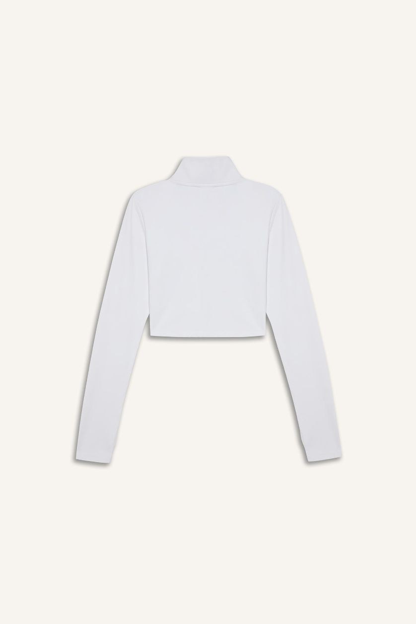 FEMME Blanc T-shirt de sport slim à manches longues et col montant zippé de DeFactoFit