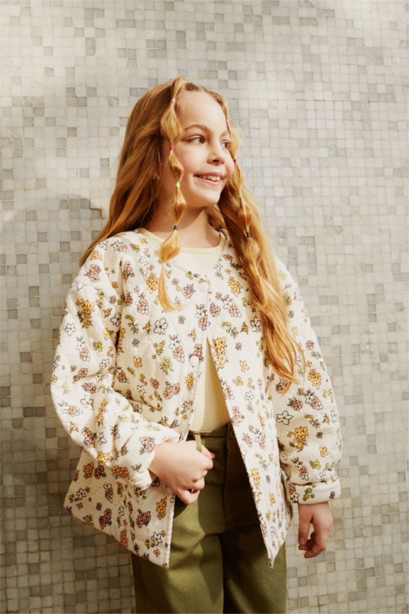 GIRLS & TEENS Ecru Girl Floral Quilted Jacket
