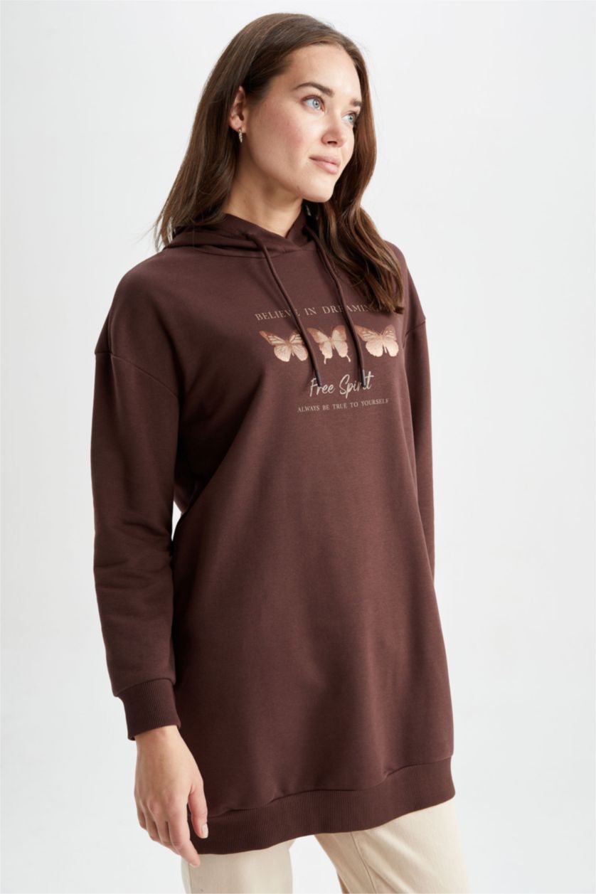 WOMAN Brown Oversize Fit Crew Neck Slogan Sweat Tunic