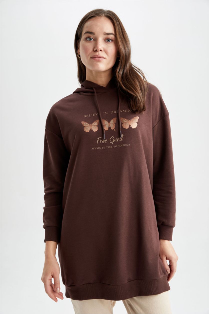 WOMAN Brown Oversize Fit Crew Neck Slogan Sweat Tunic