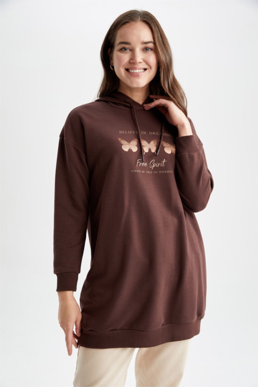 WOMAN Brown Oversize Fit Crew Neck Slogan Sweat Tunic
