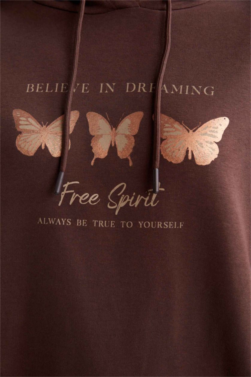 WOMAN Brown Oversize Fit Crew Neck Slogan Sweat Tunic