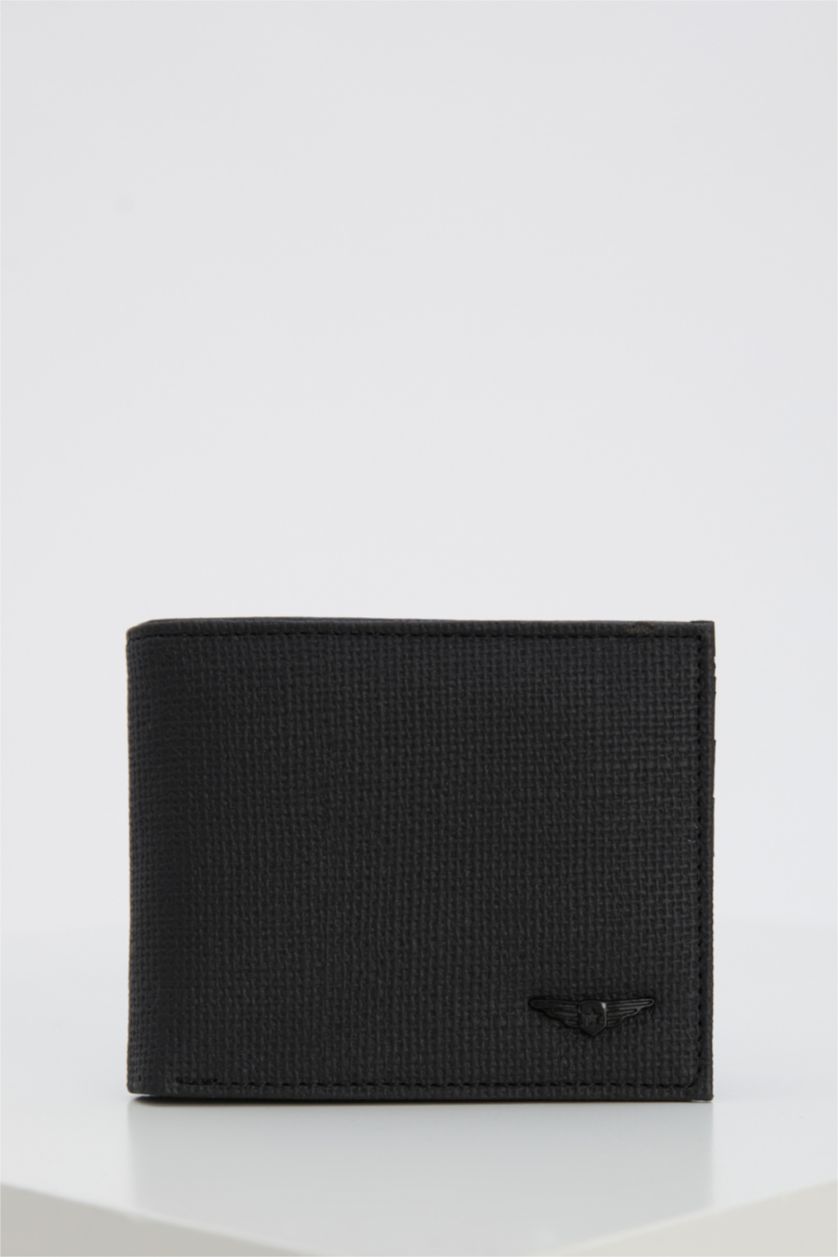 HOMME Noir Portefeuille horizontal en similicuir