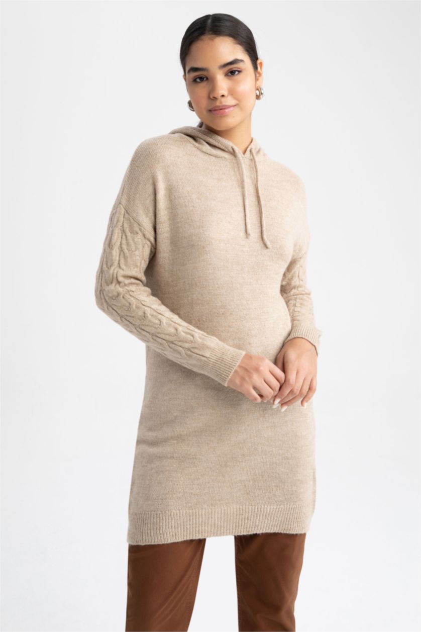 WOMAN Beige Regular Fit Hooded Tunic