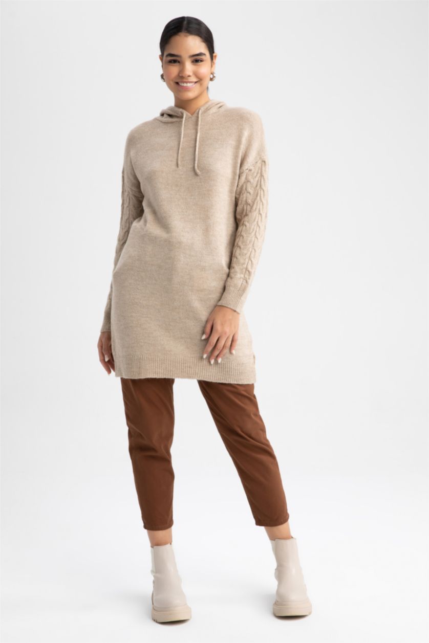 WOMAN Beige Regular Fit Hooded Tunic
