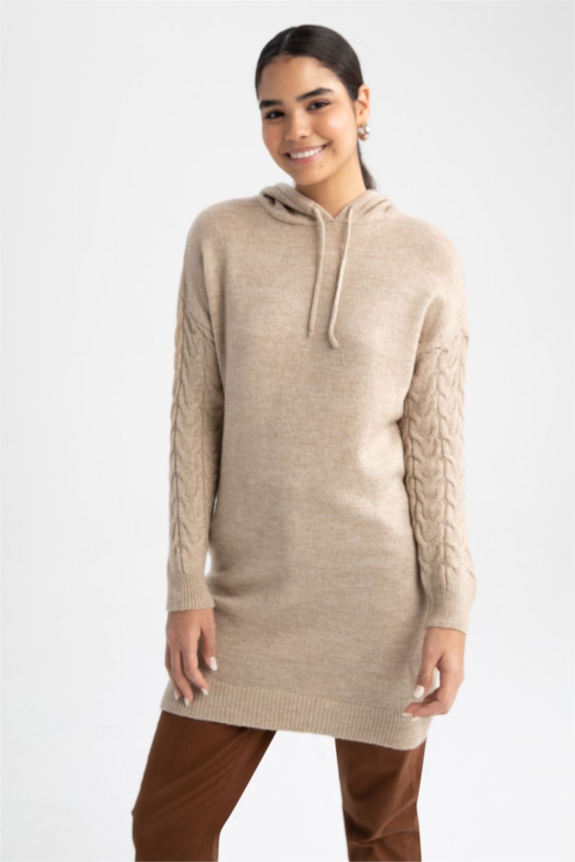 WOMAN Beige Regular Fit Hooded Tunic
