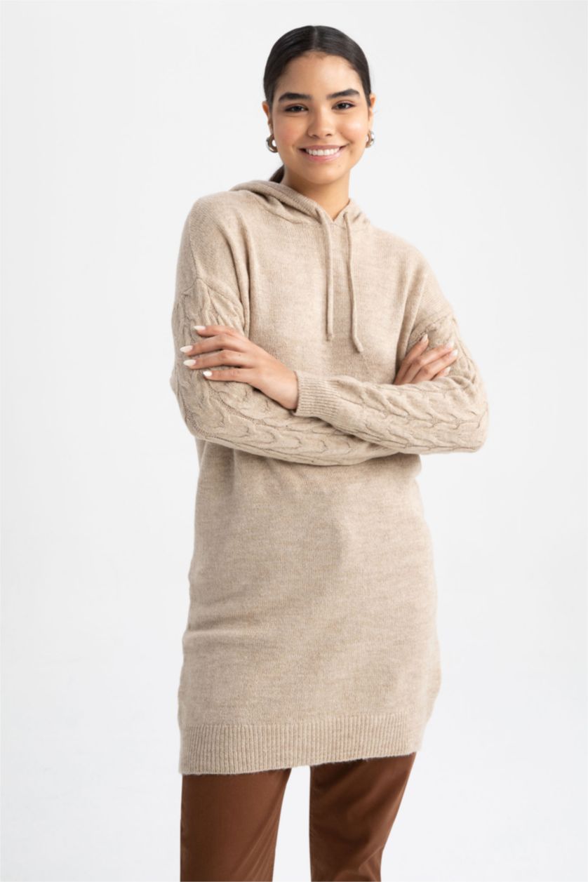 WOMAN Beige Regular Fit Hooded Tunic